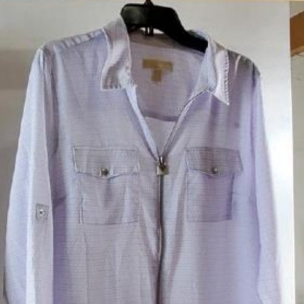 Michael‎ Kors Long Sleeved Full Zip Blouse with Silver Hardware